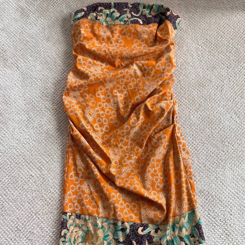 Nicole Miller strapless orange boho above-the-knee length party dress